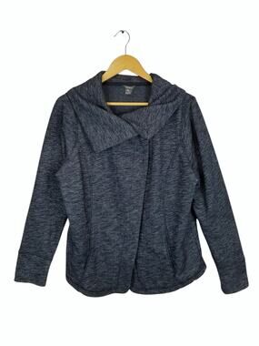 Eddie Bauer Cowl Neck Asymmetrical Snap Closure Knit Jacket Heather Blue XL